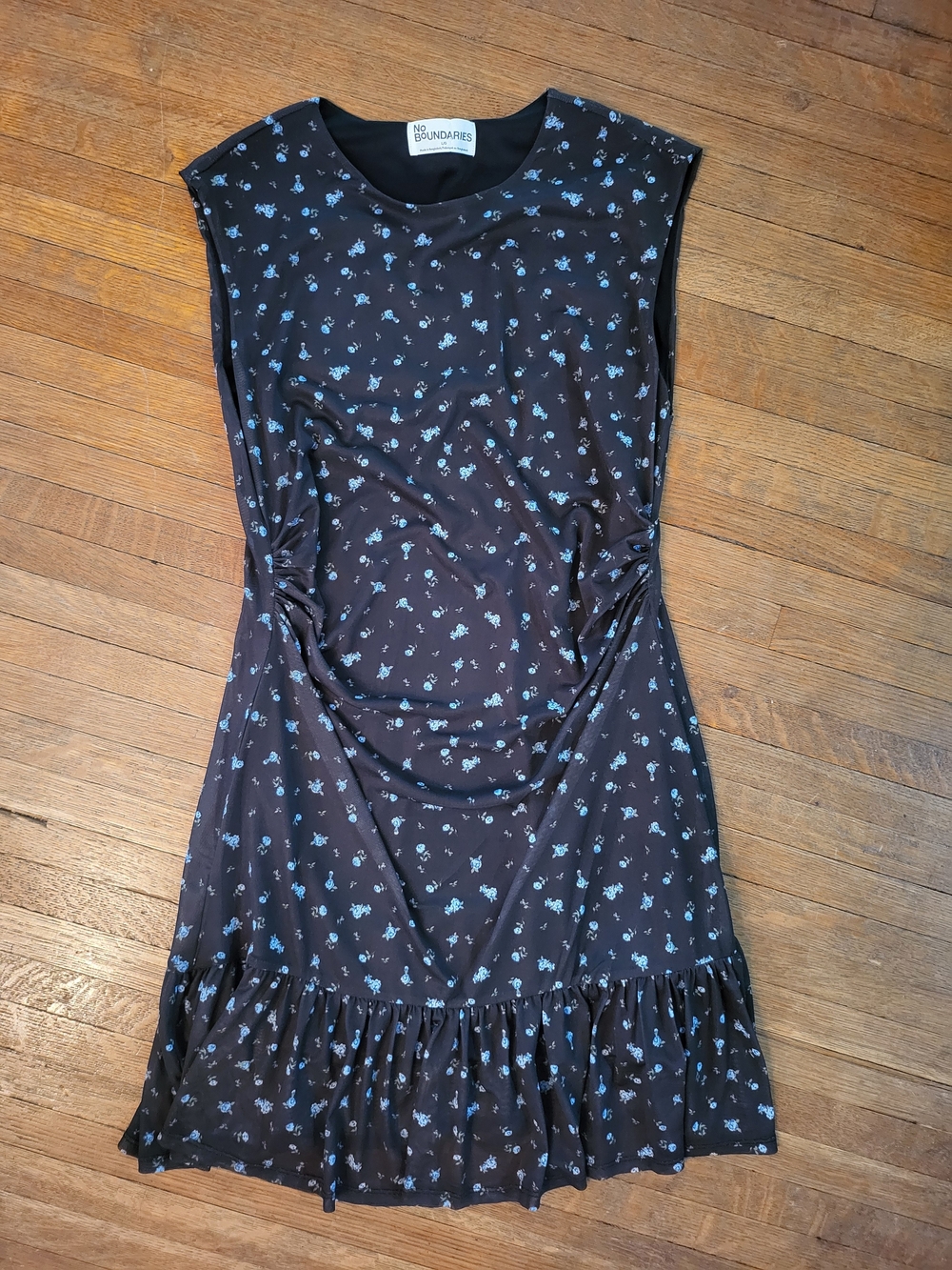 No Boundaries Black Floral Sleeveless Ruffle Hem Dress